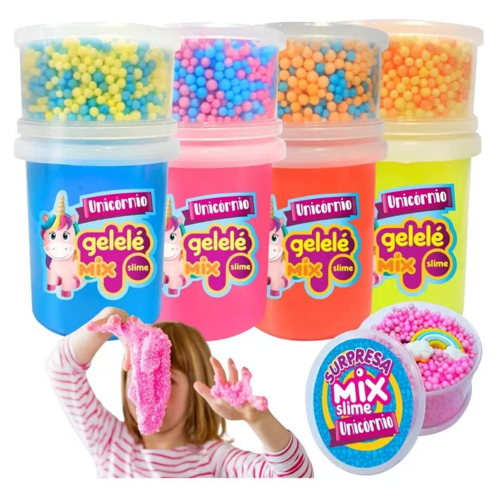 Slime Unicornio Gelele Kit Com 4 Surpresa Infantil Diversão