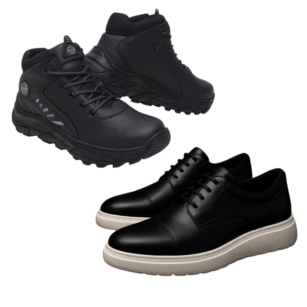Kit Bota Masculina Coturno Conforto Antiderrapante + Sapato Social Masculino Casual Elegante Leve