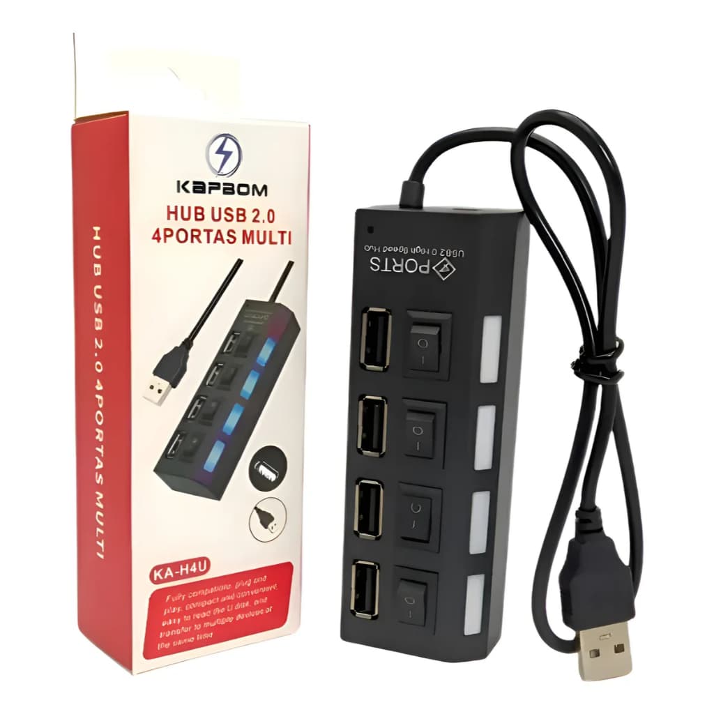 Hub Usb 2.0 4 Portas Usb 480mbps Ka-h4u - Preto