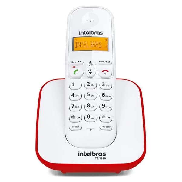 Telefone sem Fio Digital Com Identificação de Chamadas TS 3110 Branco com Vermelho Intelbras