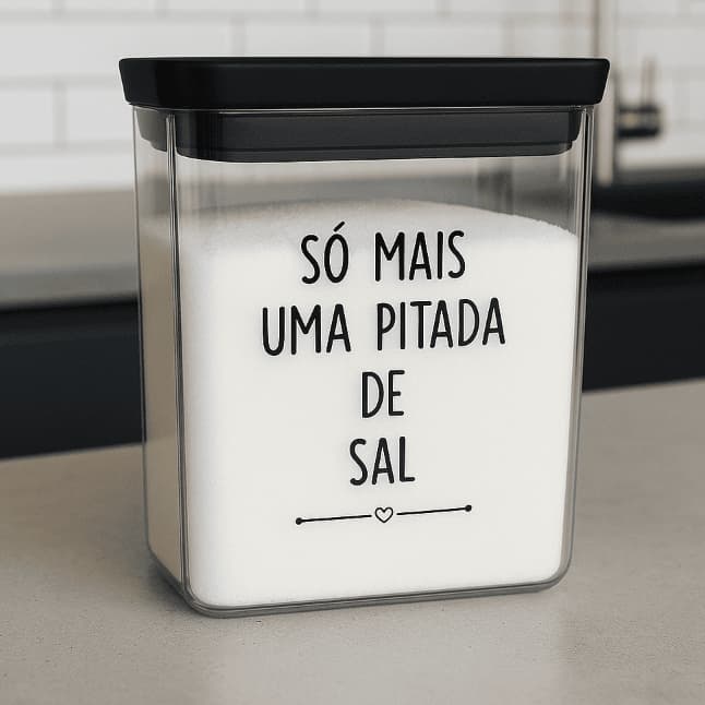 Pote Hermético Saleiro de Cozinha para Sal Decorado 1,3L em Acrílico