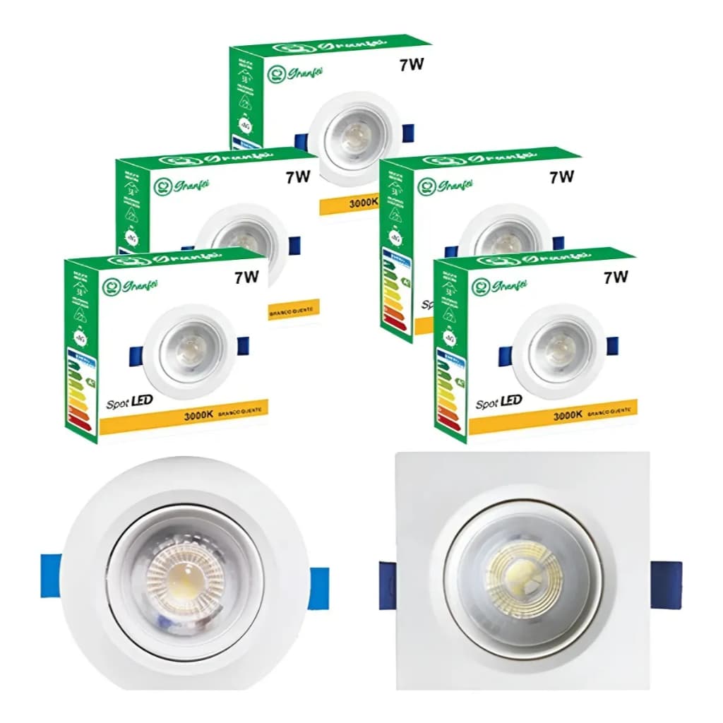 Kit 20 Luminária Spot 7w Qd Rd Frio 6500k Quente 3000k 127/220v Branco
