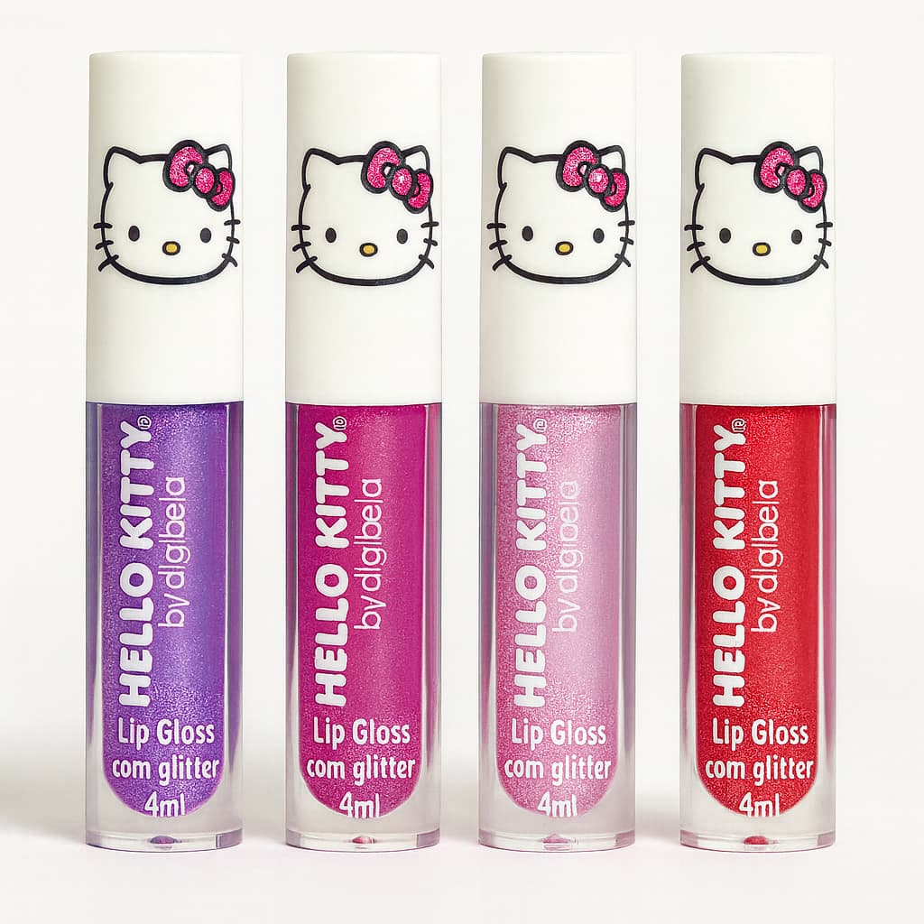 Kit Lip Gloss Labial Infantil Com Glitter Hello Kitty Brilho