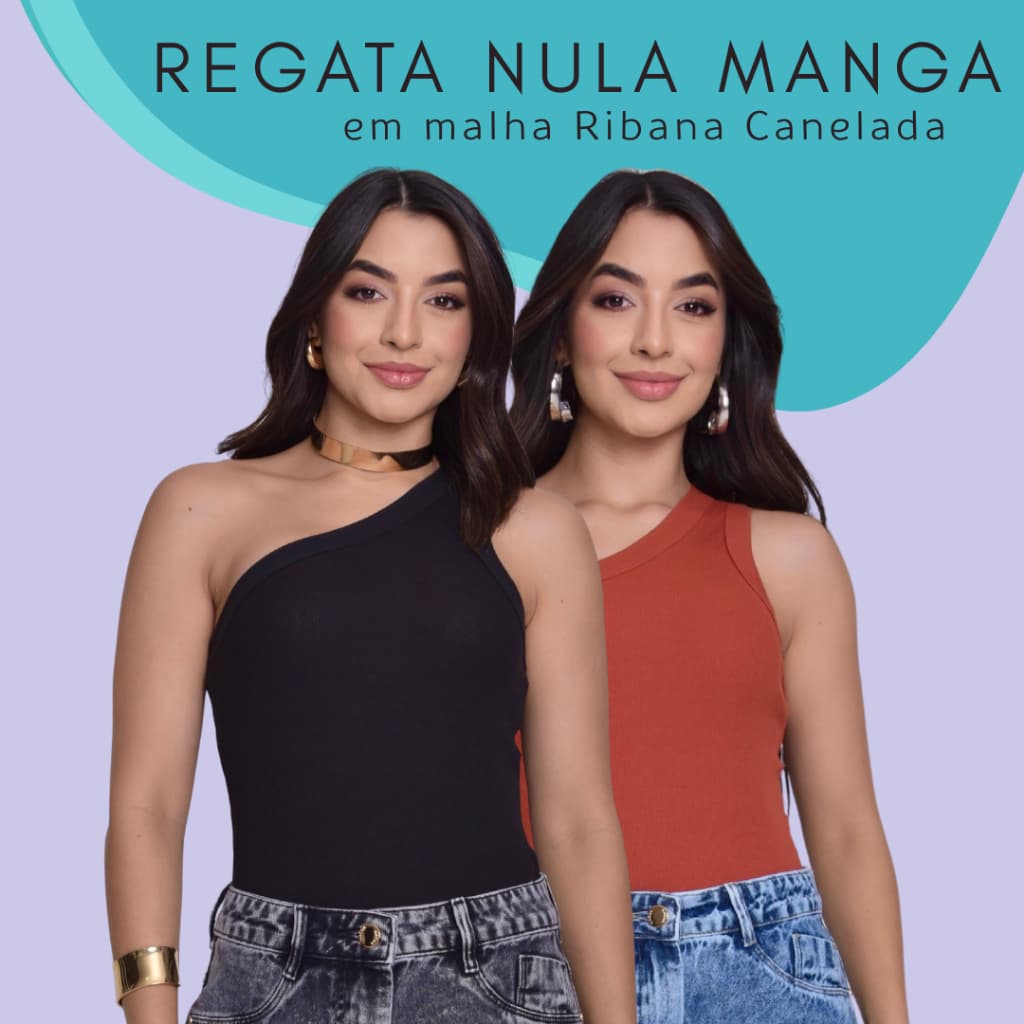 Kit 2 Blusas Feminina Nula Manga Ribana Canelada Algodão Mula Manca Ombro Básica Social