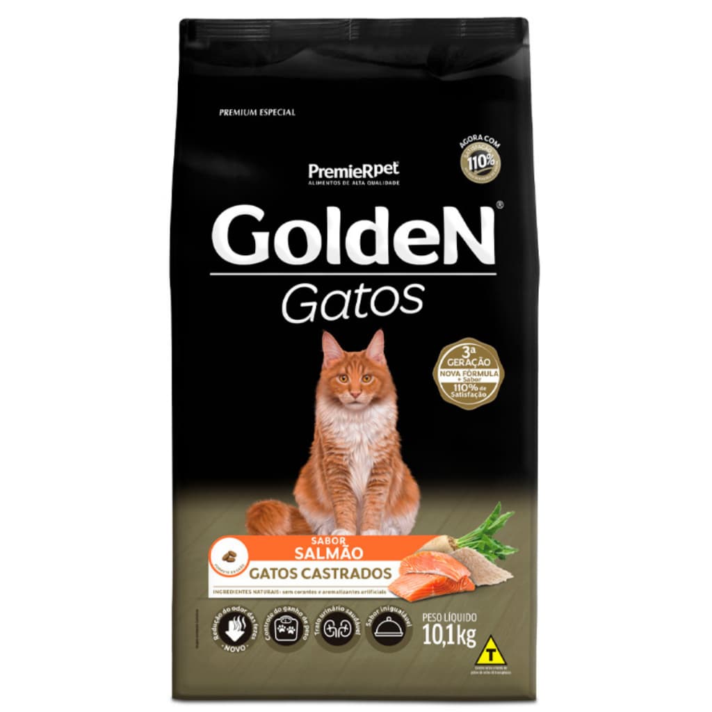 Ração para Gatos Golden Gatos Salmão Castrados 10,1 Kg