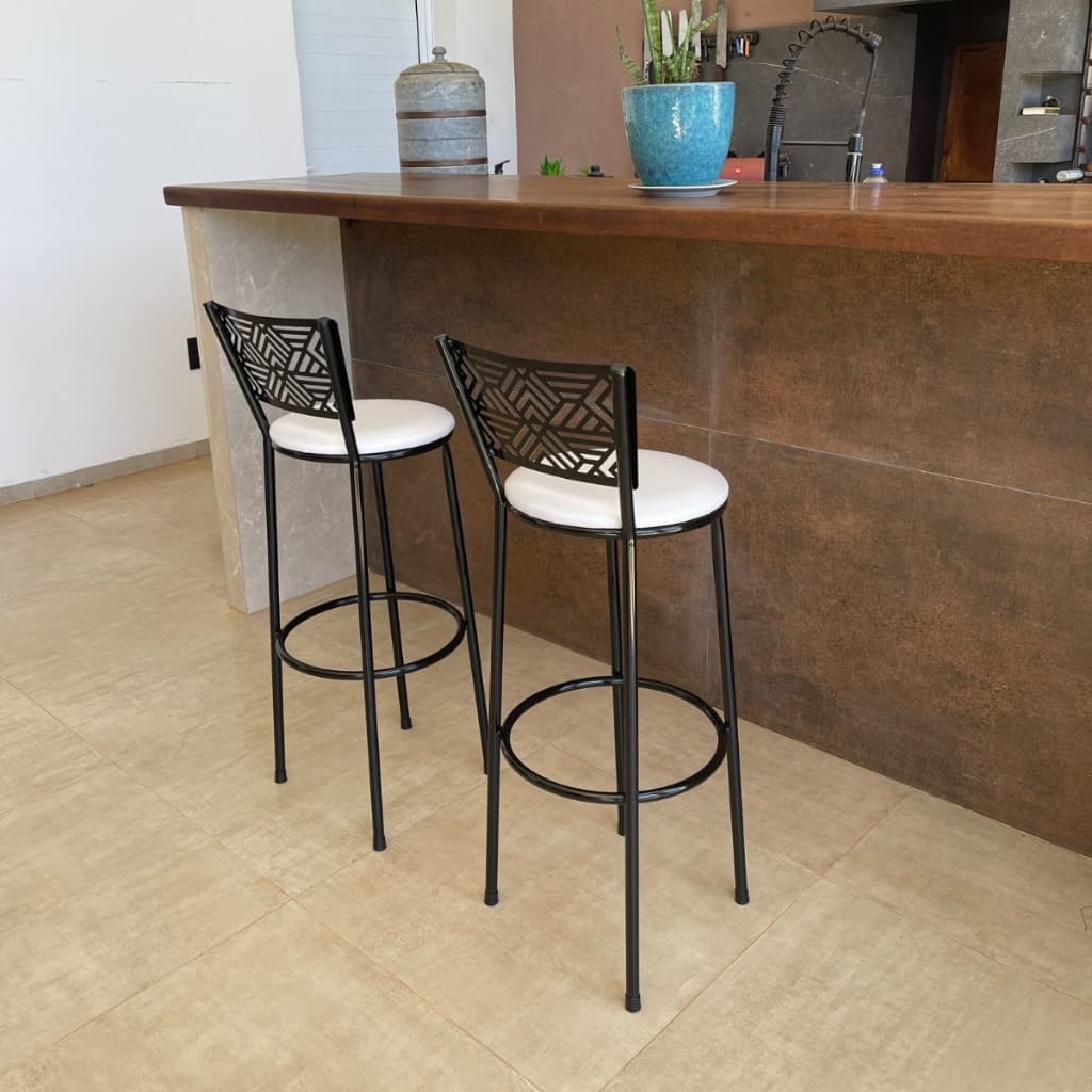Kit 2 Banquetas Redondas Alta/Baixa Estilo Industrial Para Casa, Bistrô e Cozinha
