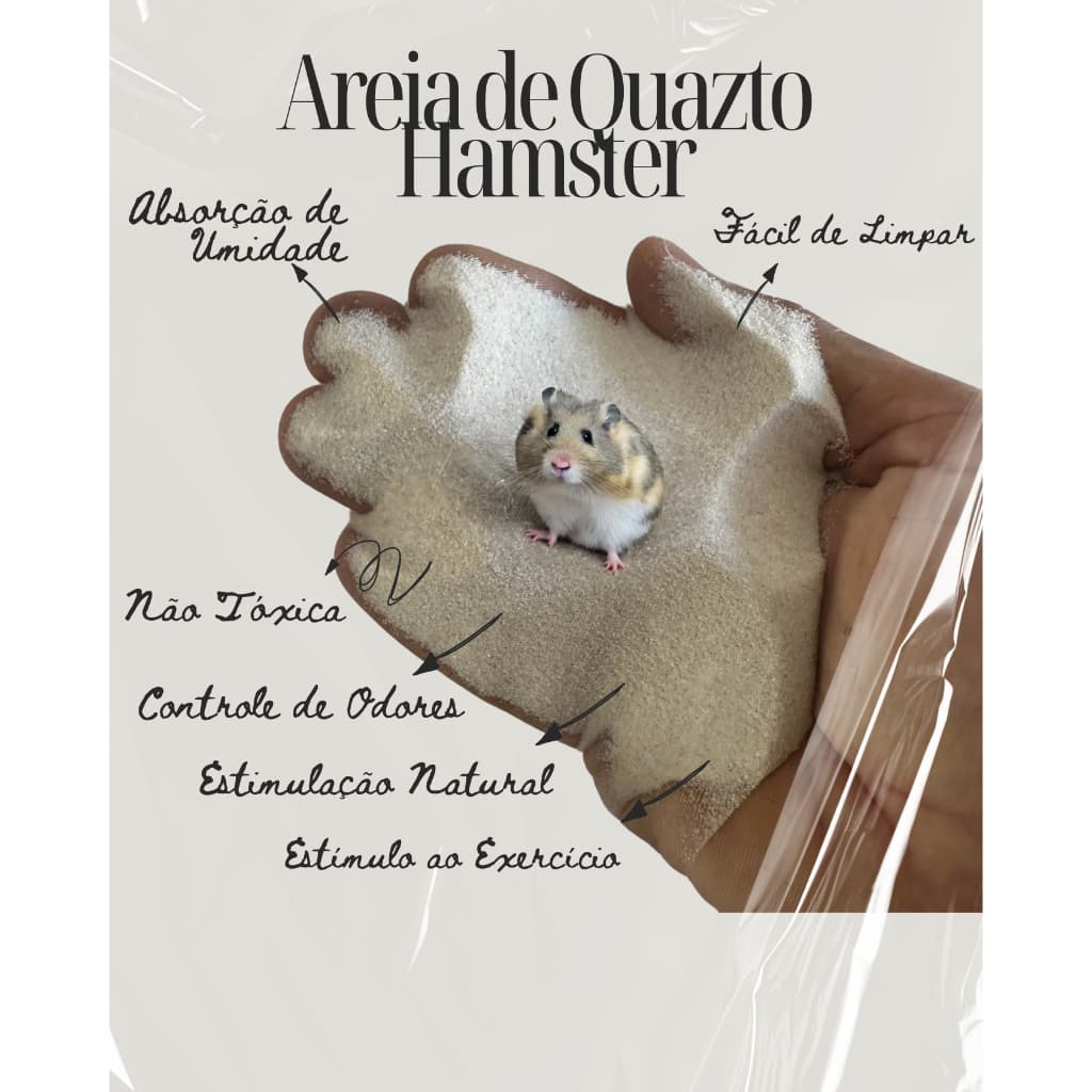 Areia Premium para Banho Seco 1kg Quartzo Esterilizado para Hamster Chinchila e Gerbil
