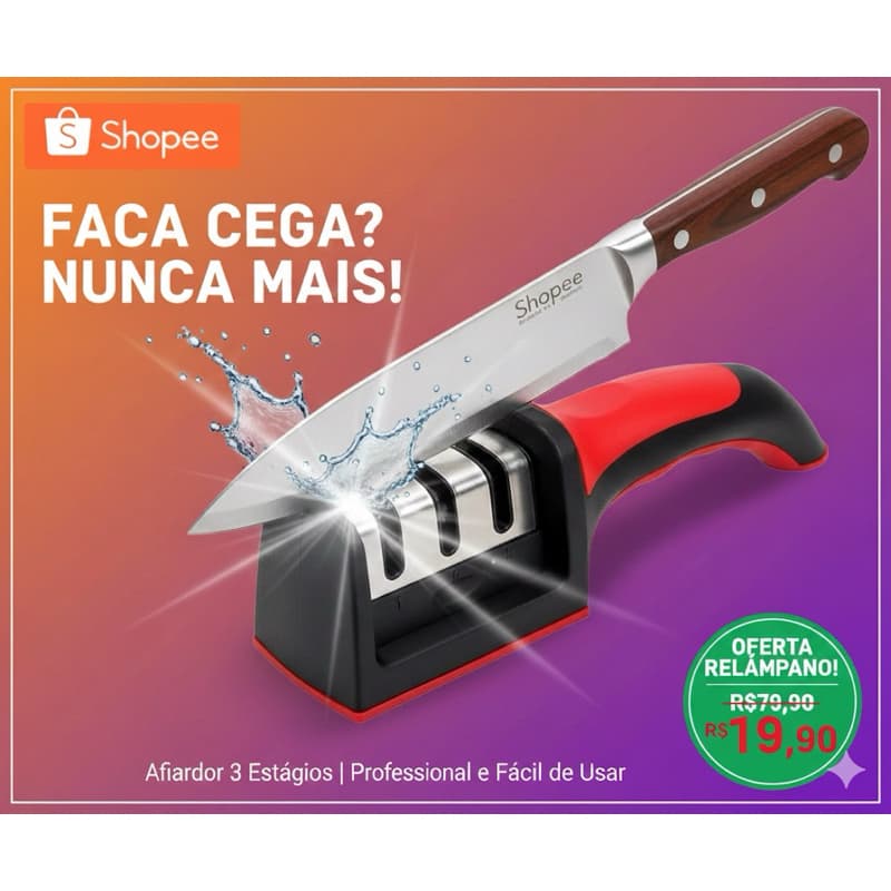 Afiador de Facas Profissional 3 Estágios | Amolador Cozinha Diamante