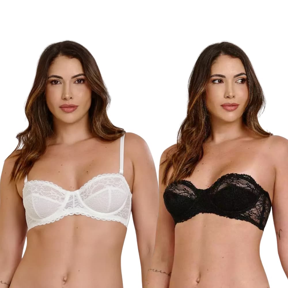 Kit de Sutiã Meia Taça Com Renda e Alça Removível