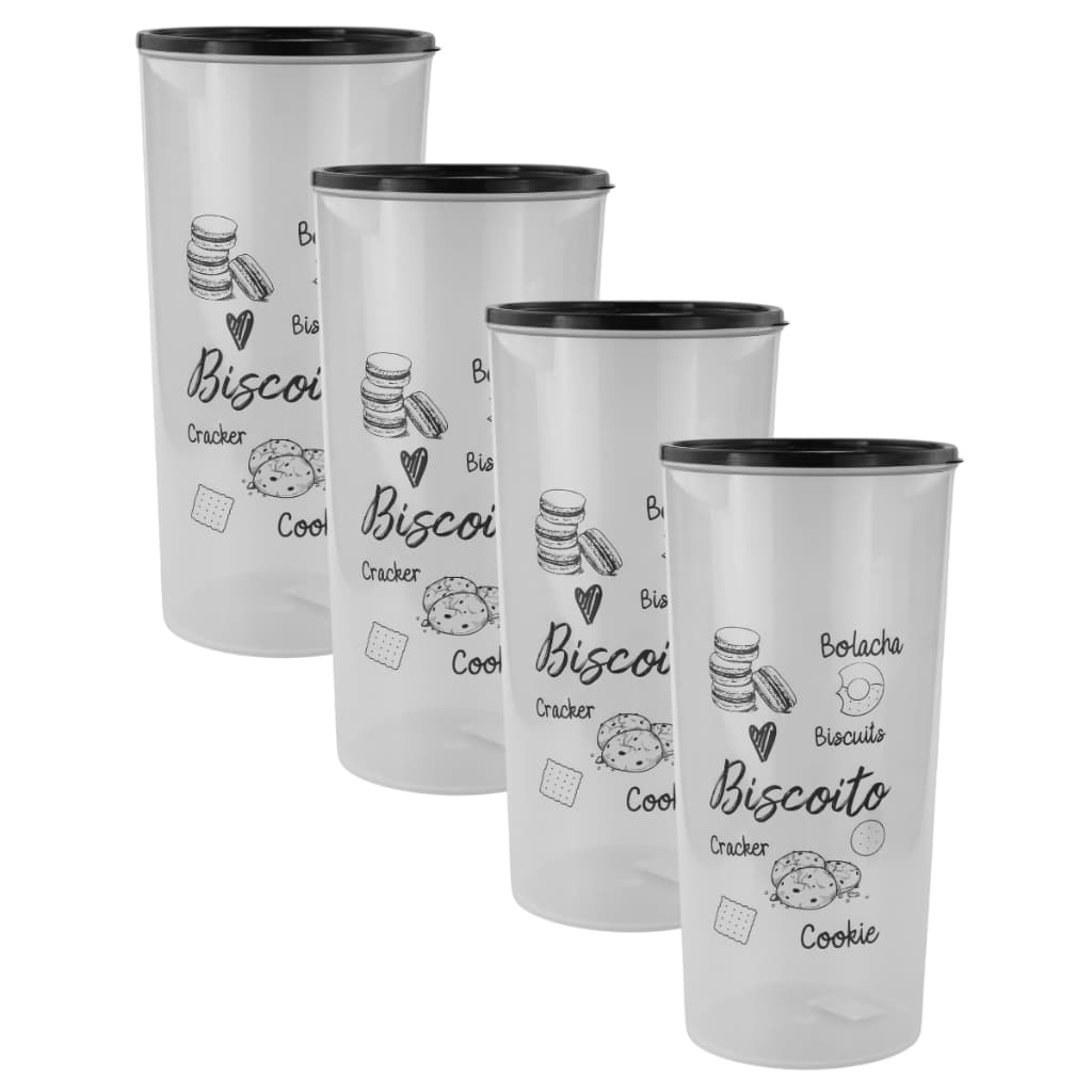 Pote Multi-Uso de Plástico 2,5L Porta Biscoitos e Bolachas 4 Peças