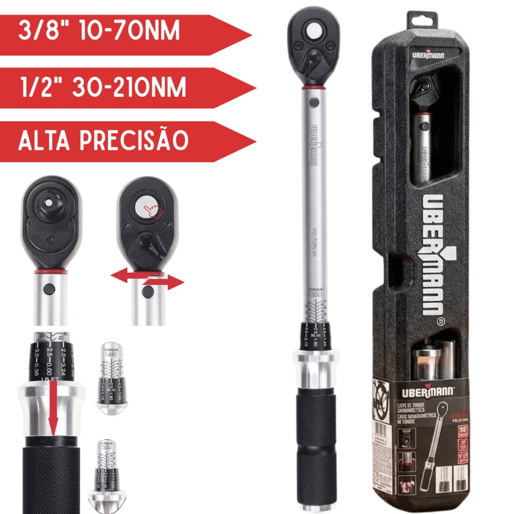Torquímetro De Estalo Mini Reversível Encaixe Soquete 1/2 3/8 Torque Ajustável 10-70nm 30-120nm