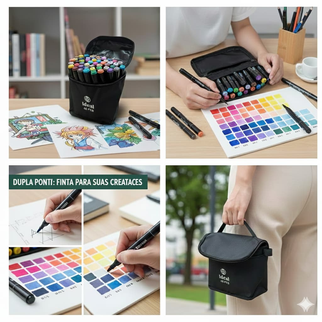 Kit  Cores Canetas Hidrográficas Hidrocor Desenho Pintar Escolar com Estojo