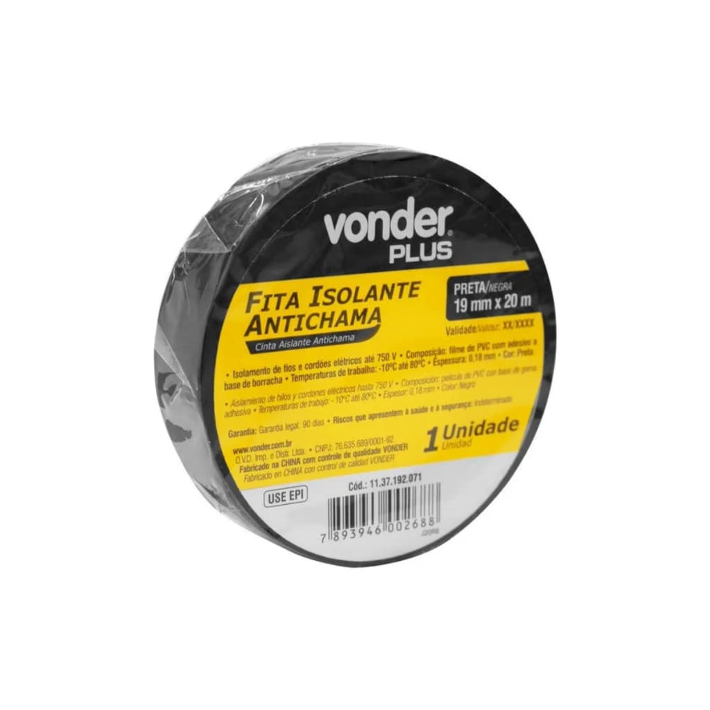 Fita Isolante Preta 19mm x 10m, Fita AntiChama, Isolamento de Fios Cabos Iluminação antichama chamas