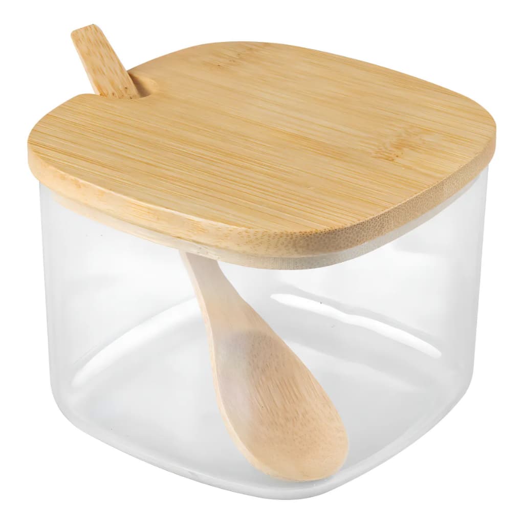 Açucareiro De Bambu Porta Tempero Tampa E Colher Sense Ou