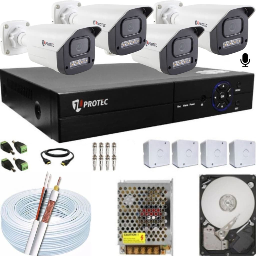 Kit 4 Cameras Segurança Jl Protec Sl 811 Full Color Bullet Colorida no escuro Dvr 6008 8 Canais