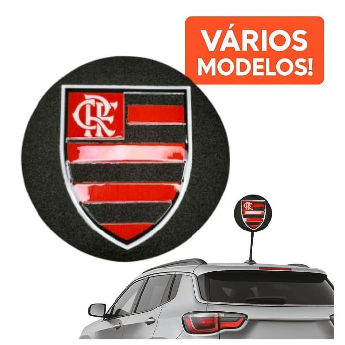 Ponteira Enfeite de Antena Flamengo - Escudo Flamengo - Preto e Vermelho - Mengão - Carro e Moto