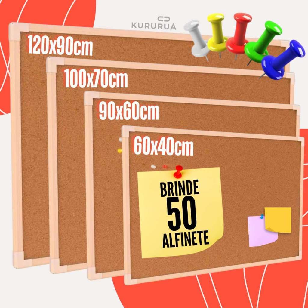 Quadro Lousa Cortiça Moldura com Alfinetes Avisos Recados Quadro de Avisos Anotações Diversas Medidas