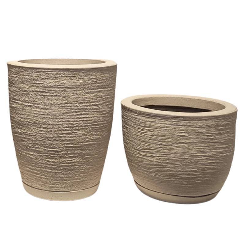 Kit 2 Vasos P/ Plantas Jardim Sala Luxo Coluna Bojo Escovado N1 e Bojo Pequeno Com Prato