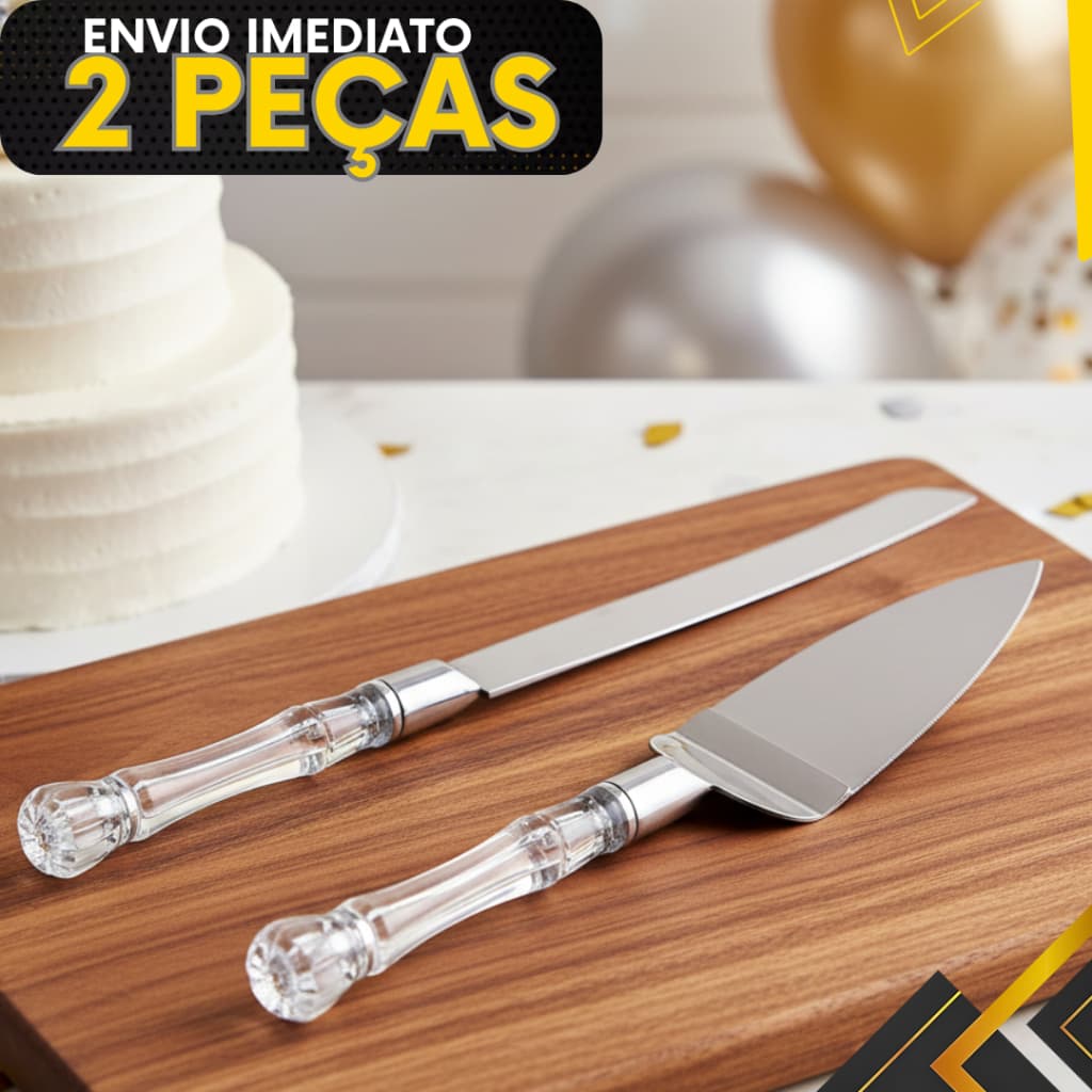 2 ou 1 - Conjunto Faca e Espátula Festa para Bolo Torta e Sobremesas de Aço Inox