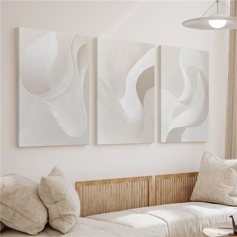 KIT 3 Quadros Abstrato Bege Neutro Minimalista | Decoração Sala Quarto Orgânico Sbm Artes