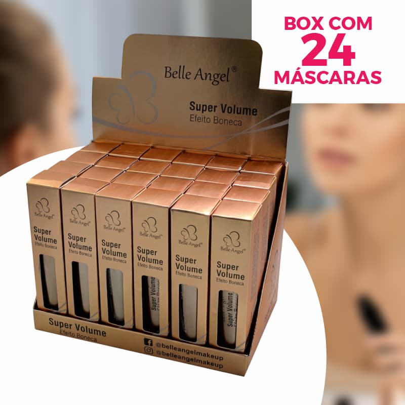 Box com 24 Máscaras de Cílios Belle Angel Rímel Efeito Boneca Longa Duração