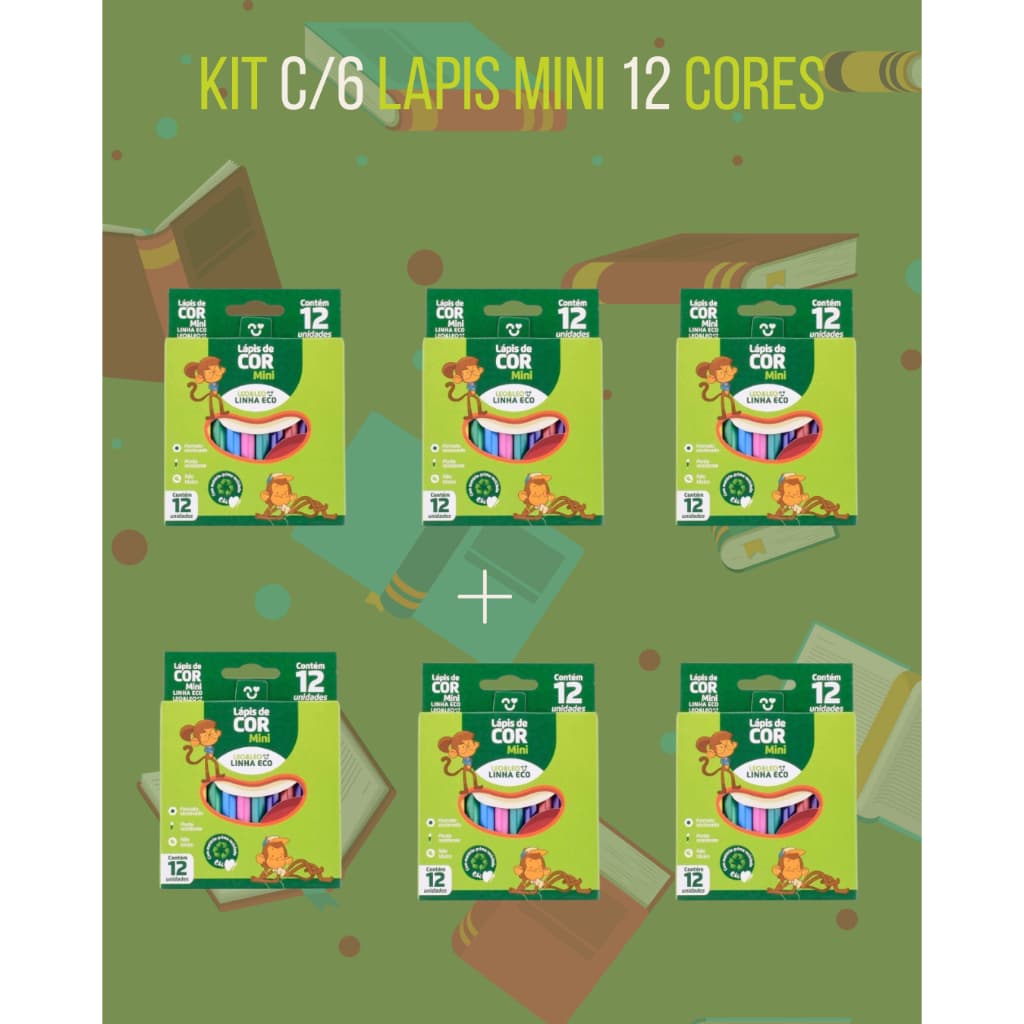 ✨ Mini Lápis de Cor Sextavado Linha Eco – 12 Cores Leo & Leo | Kit com 6 Unidades ✨