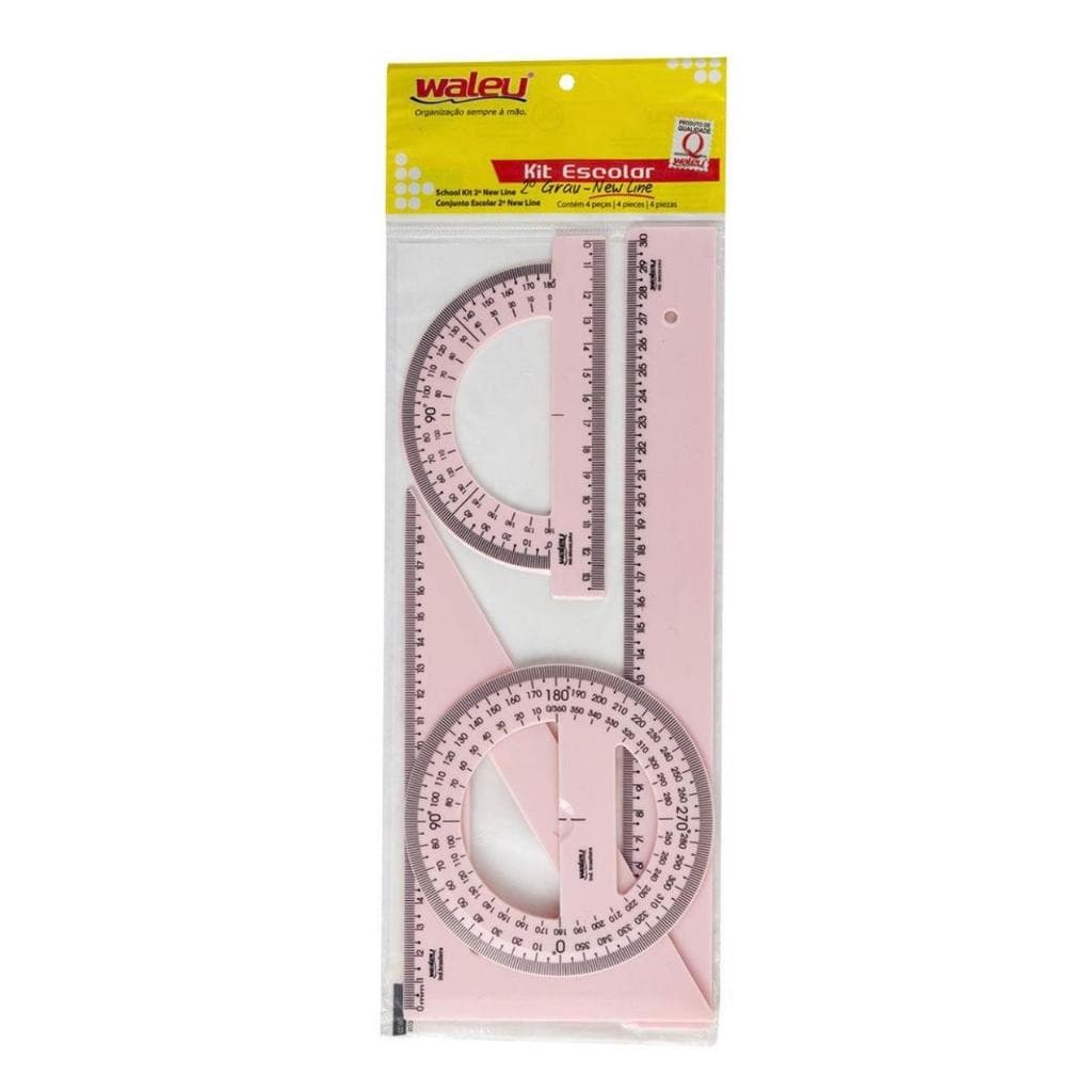 Kit Escolar Maxcril – 4 Peças | Régua 30cm + Transferidor 180° e 360° + Esquadro 60°