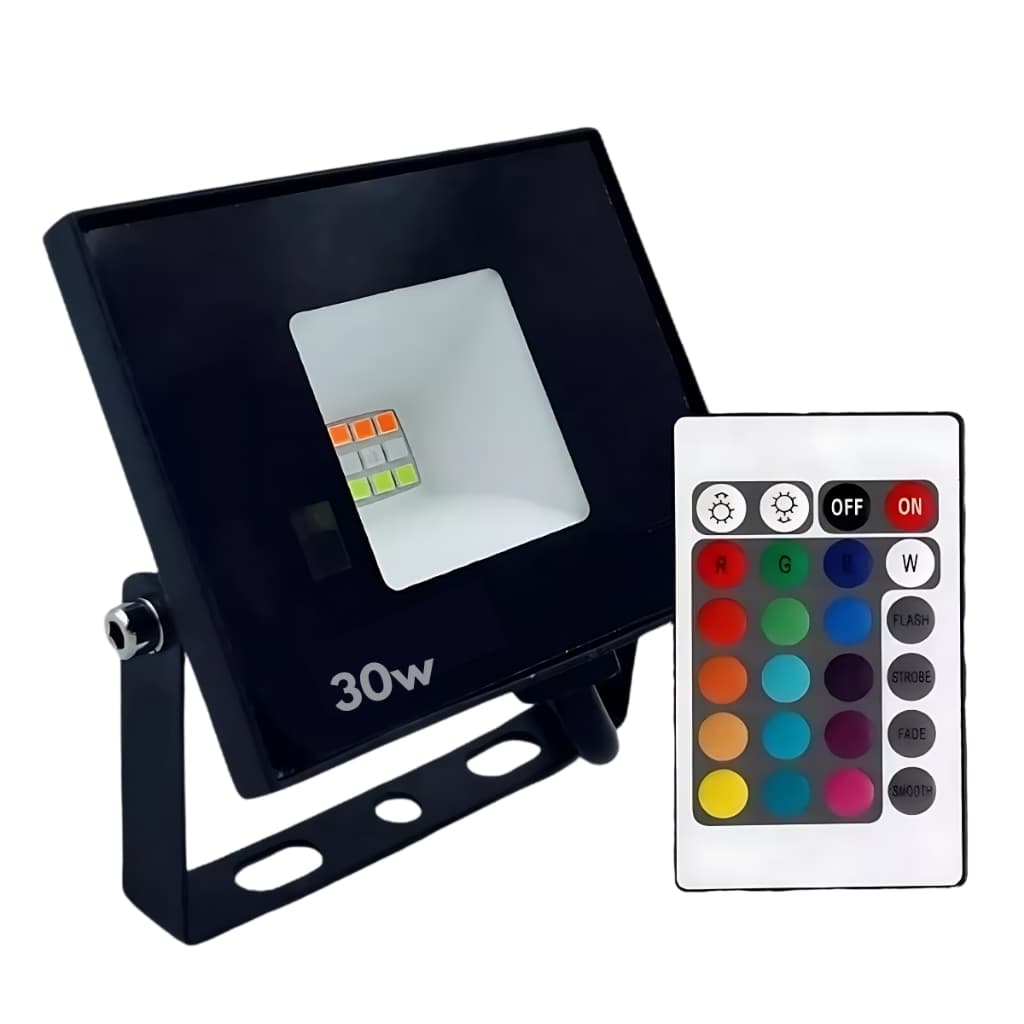 Refletor Led Holofote 30w Bivolt Rgb Colorido Com Controle