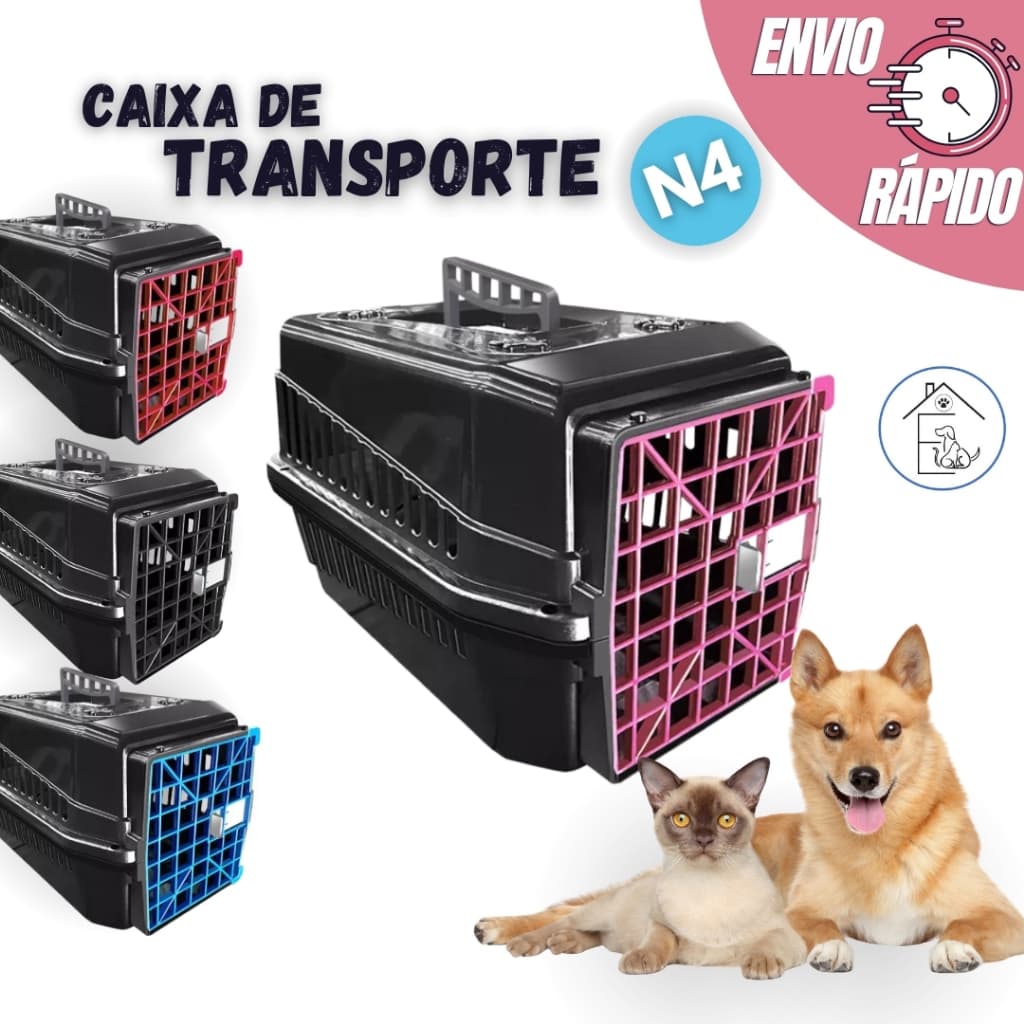 CAIXA DE TRANSPORTE PET Nº4 PARA CACHORROS GATOS PORTA COM TRAVA MECPET