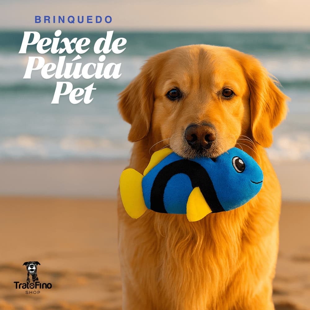 Brinquedo Pet Mordedor Peixe Azul Dori Pelúcia Para Cães e Gatos Com Apito Anti Stress