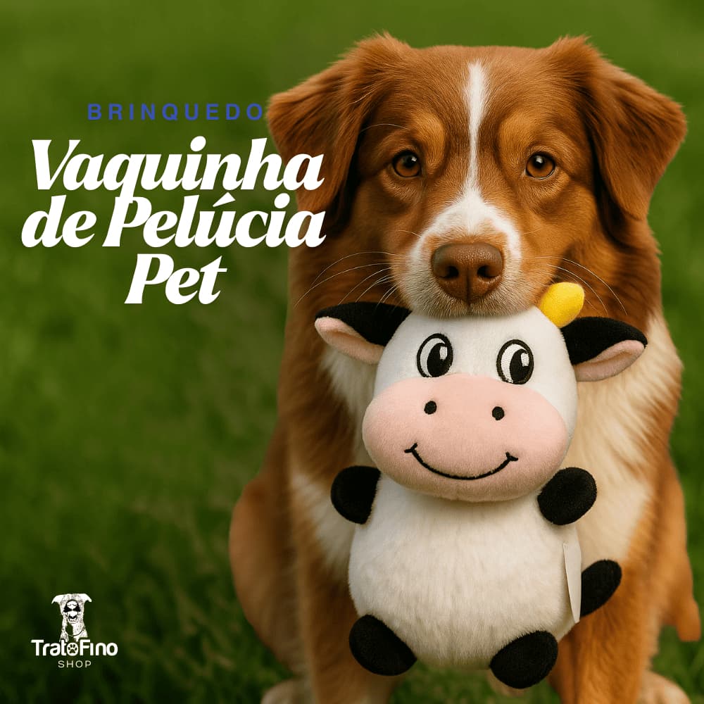 Brinquedo Mordedor Pet Pelúcia Para Cães e Gatos Com Apito de Vaquinha