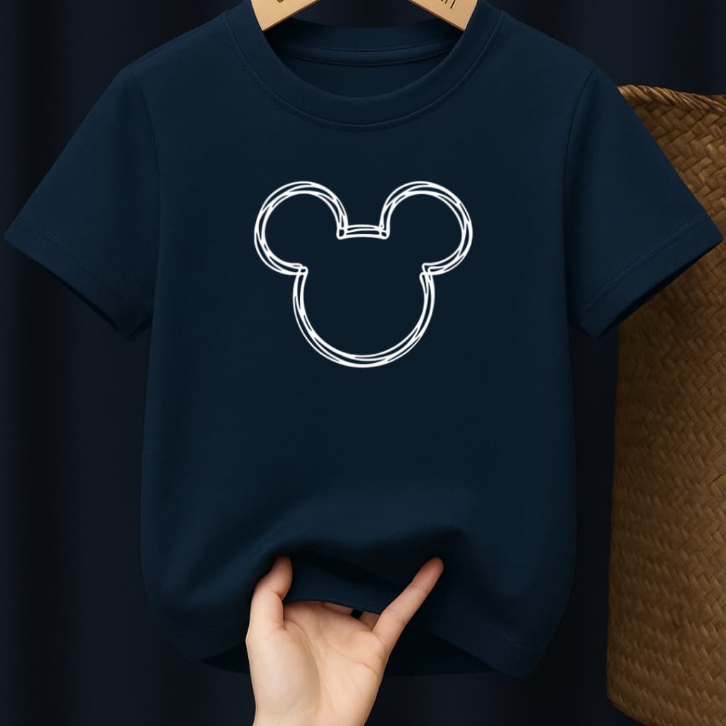 Camiseta infantil Juvenil Unissex Mickey desenho minimalista rosto traços 100% algodão