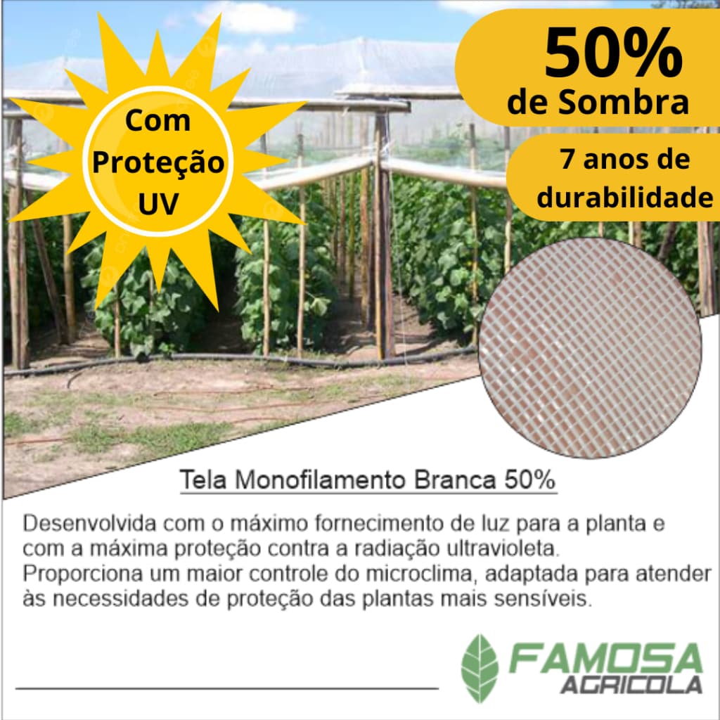 Tela sombrite para horta 50% branca 3x2