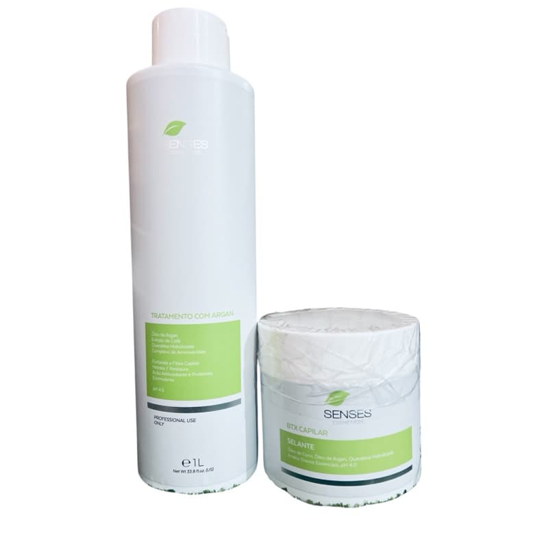 ✨ Kit Senses Cosméticos – Tratamento com Argan + BTX Capilar Selante 💚