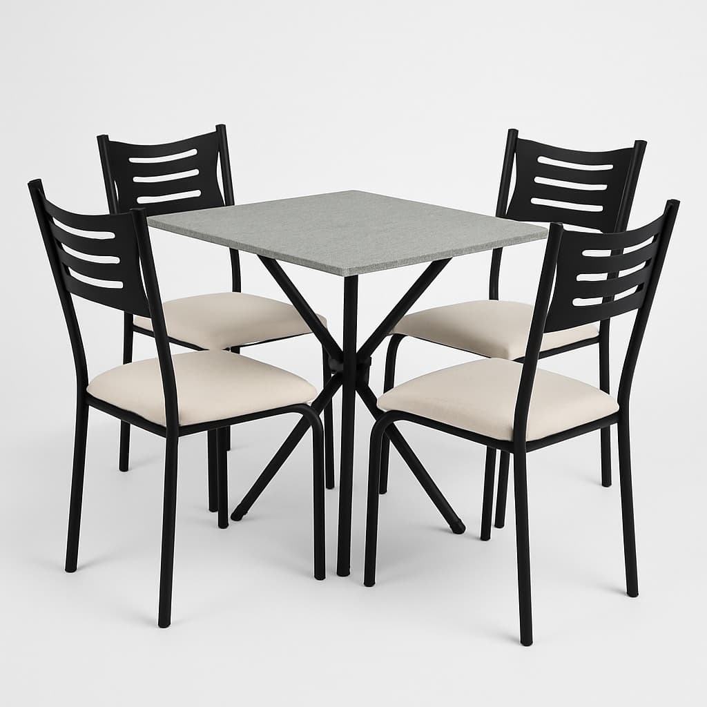 Kit Mesa de Jantar com 4 Cadeiras Laura Preto – Ideal para Salas Pequenas e Apartamentos