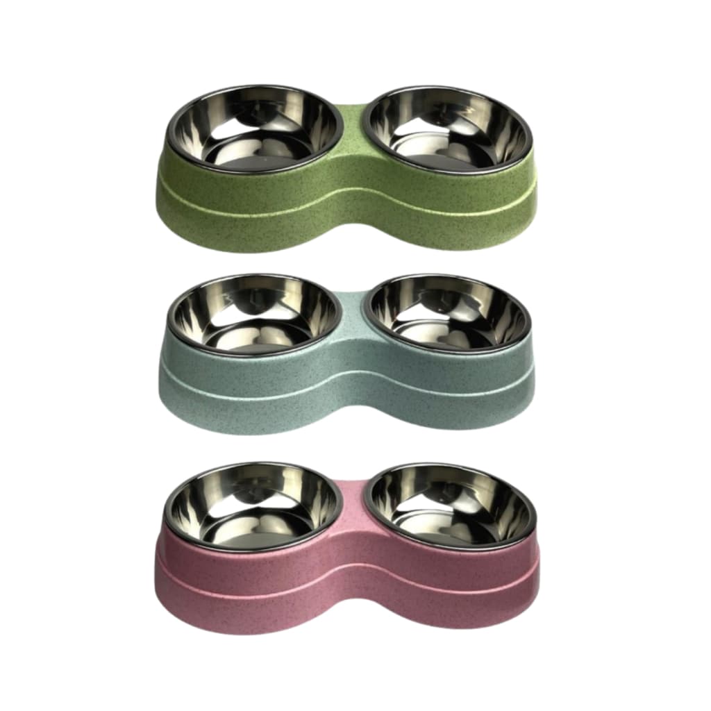 Comedouro Duplo para Pets com Tigelas Inox – Antiderrapante, Higiénico e Durável