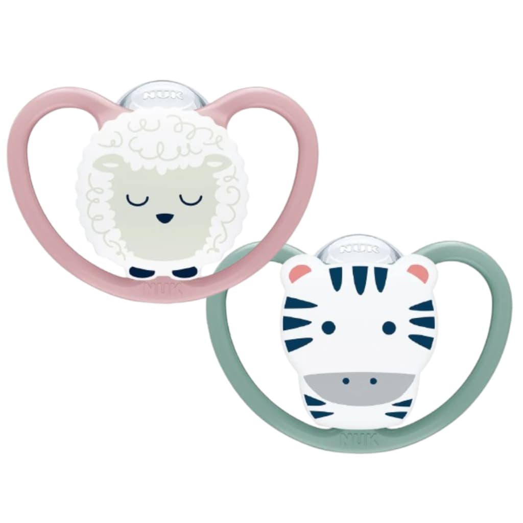 Kit Chupetas Space Nuk Bichinhos Ortodôntica Bico Oral Fit 2.0 Silicone Zebra e Ovelha  +6 meses