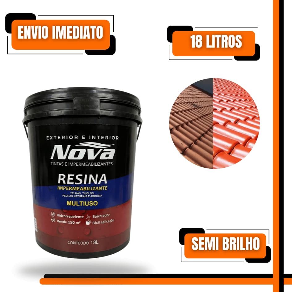 RESINA ACRÍLICA BASE ÁGUA CERÂMICA E INCOLOR 18L PROTEÇÃO TELHADO NOVA TINTAS