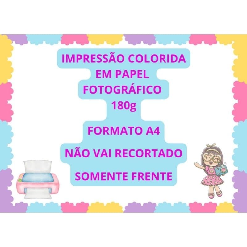 10 Impressão Colorida em Papel Fotográfico 180g Tamanho A4 com laminação