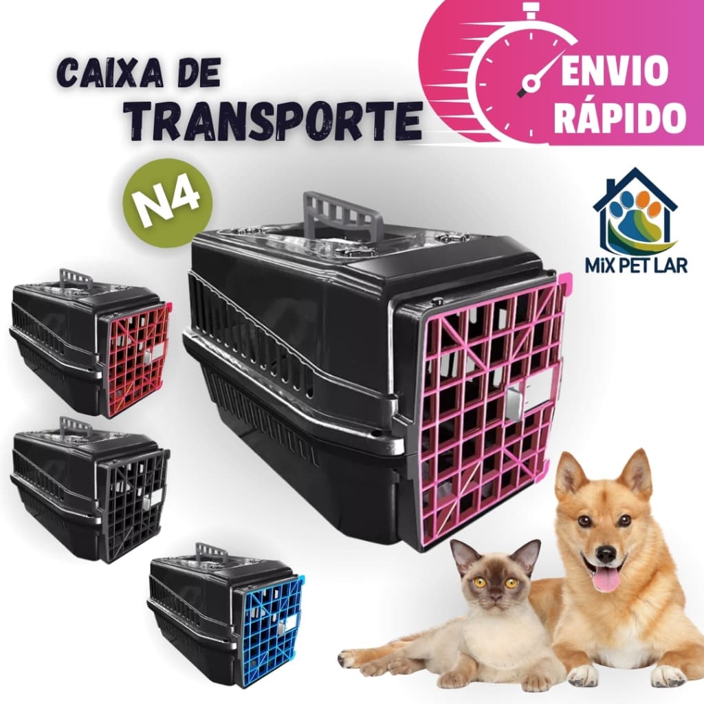 CAIXA DE TRANSPORTE PET Nº4 PARA CACHORROS GATOS RESISTENTE COM ALÇA MECPET