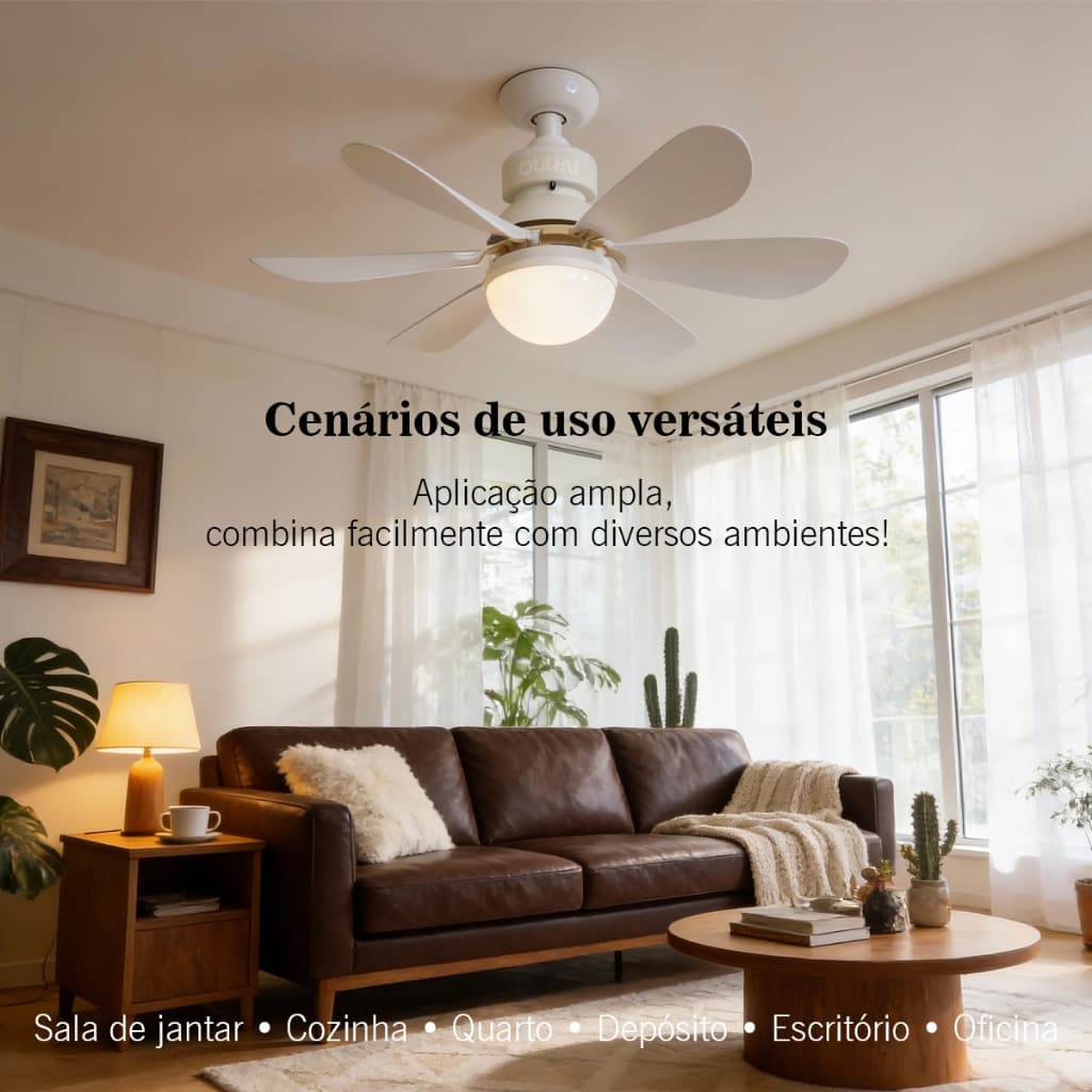 Ventilador Teto Com Lâmpada Silencioso Controle Remoto 42 Cm FUSHANG