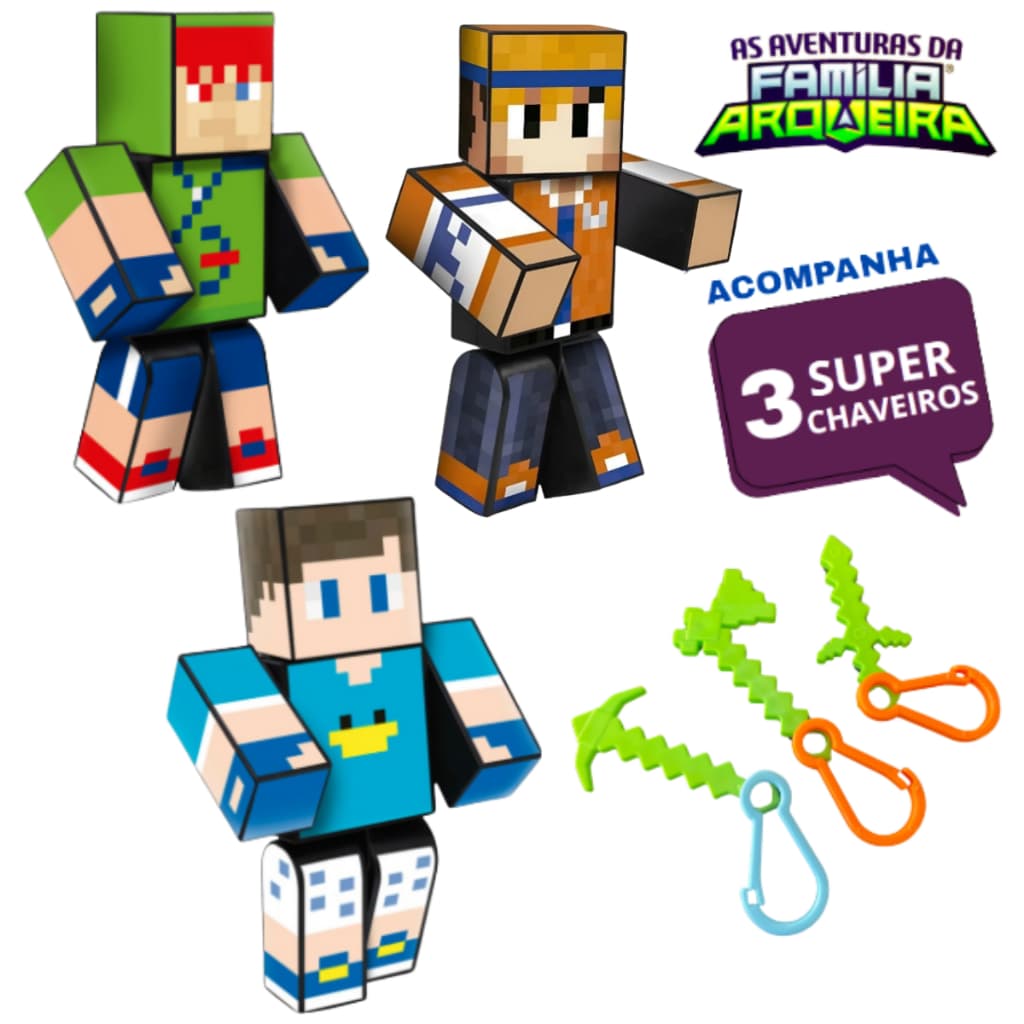 Bonecos Kit C/03  Familia Arqueira Robin Hood + Hey Davi + Beto Gamer 25cm+ Chaveiros original