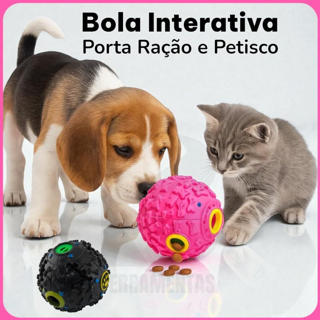 Bola Interativa Mordedor para Pets com Porta ração Petiscos 8cm ou 10cm Gatos Cachorros Mordedor Anti Stress