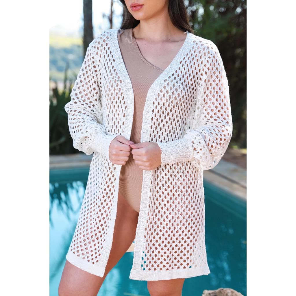 Capa Kimono Rendado Elegante Tricot Premium Vazado Confortável Casual