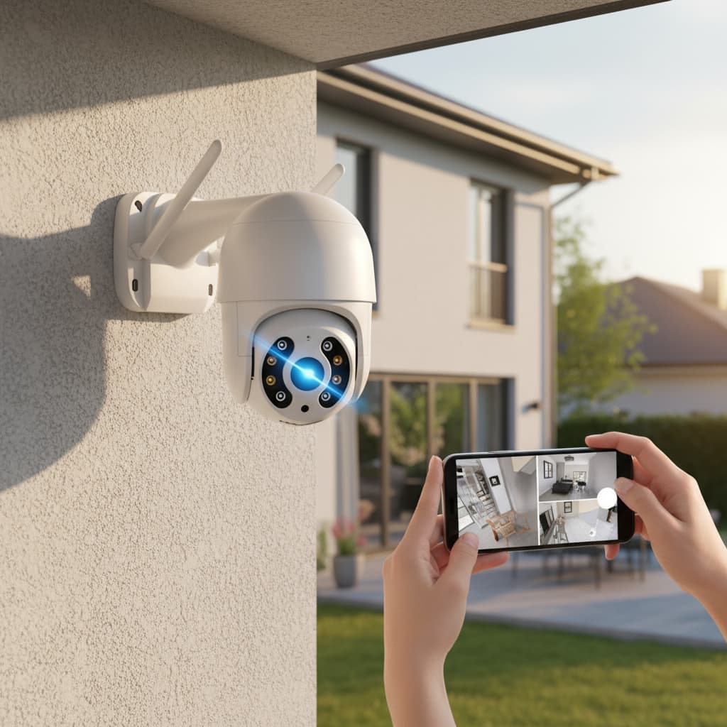 Câmera IP ICSEE A8 com Visão Noturna Infravermelha para Casa Camera Ip A8 ICSEE Wifi Externa Hd Sensor De Movimento Ptz