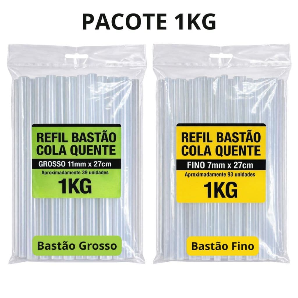 Bastão de Cola Quente Fino ou Grosso Pacote com 1kg para Pistola Cola Quente 7mm/11mm