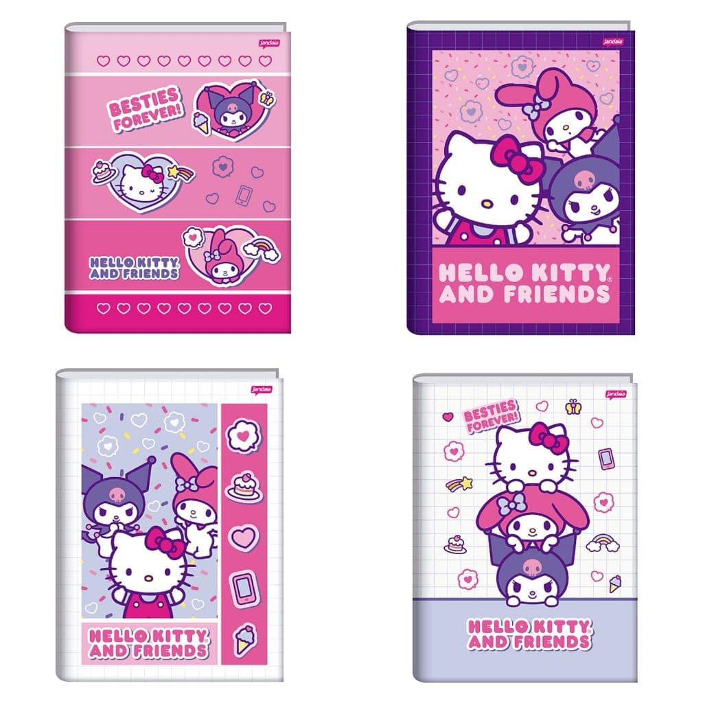Caderno Brochura (PEQUENO) 80 folhas - 1 Matéria 1/4 A5 - Hello Kitty - Capa Dura