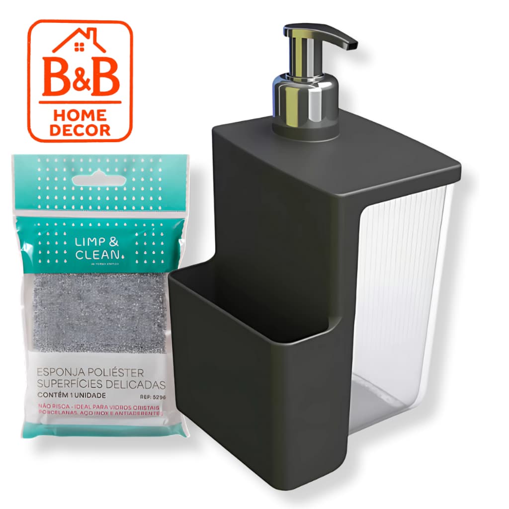 Dispenser Sabão Líquido Detergente 500ml com Pump Cromado + Esponja Prático e Elegante