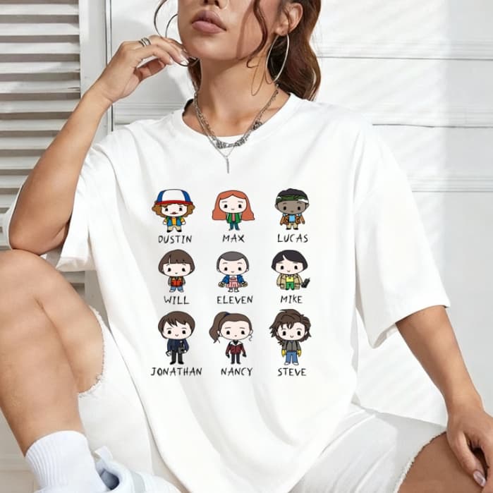 Camiseta tshirt oversized unissex algodao lançamento tendençia Stranger Things personagens séries.
