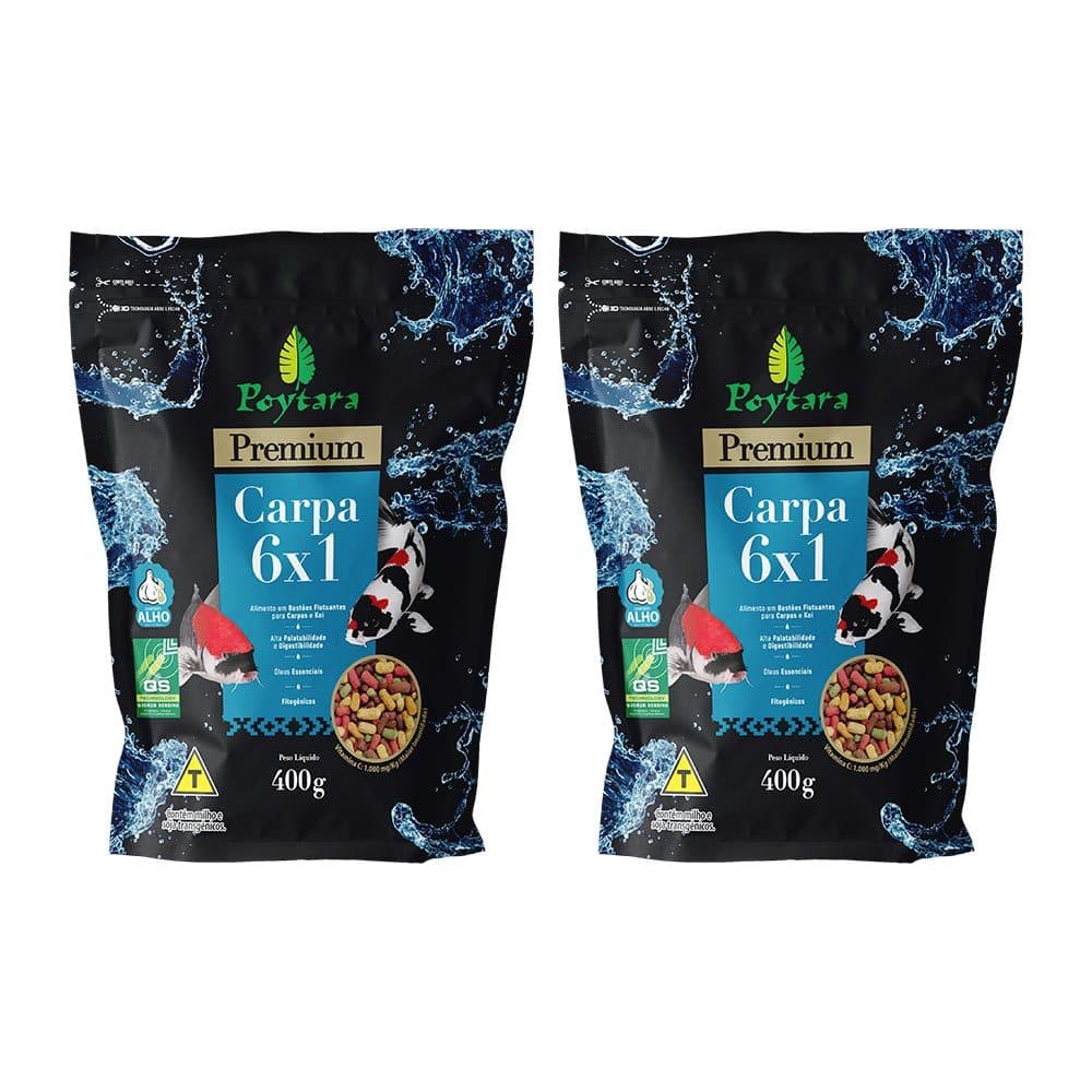 Kit 2 Rações Poytara Carpa Premium 6x1 400g Saco Abre Fecha